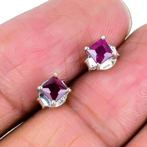 Kashmir Red Ruby Gemstone 925 Sterling Silver New Unique Stud Earrings Jewelry - Picture 1 of 7