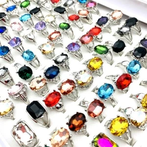 Neu 20stk Retro Silber Ringe für Männer Frauen Mehrfarbig Glas Stein Schmuck - Bild 1 von 7