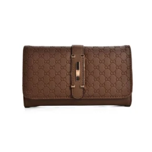 Women's Press Grain Foldover Metal Purse Wallet VKP1467 - Brown - Picture 1 of 3