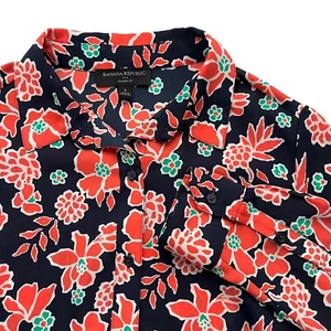 Banana Republic Women S Navy Orange Classic Fit Floral Print Button Front Blouse - Picture 1 of 15