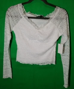 Vibe Sportswear White Lace Long Sleeve Crop Top NWT Women's Size Medium - Picture 1 of 5