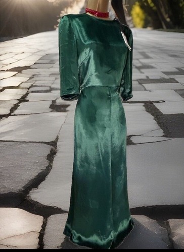 Abito rosso Valentino "velluto liquido" misto seta verde linea A nuovo con etichette prezzo consigliato £ 780 UK 10