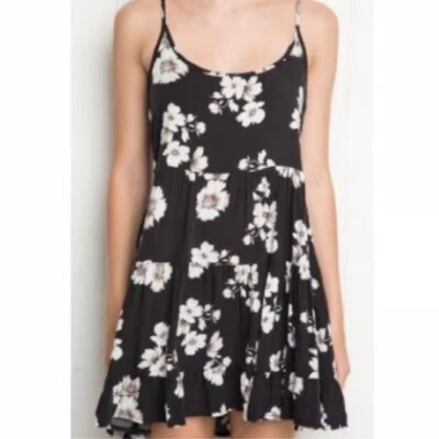 Brandy Melville Black Floral Jada Mini Dress - One Size - Image 1 of 4