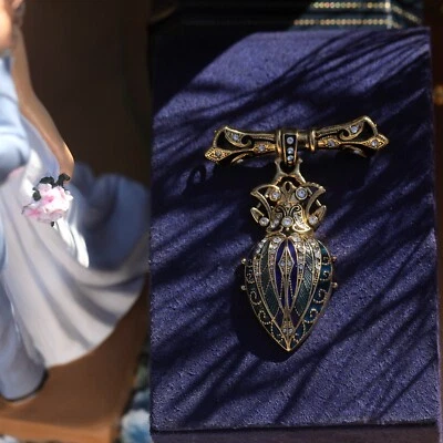 Broche Art Nouveau Insecte Scarabée Email Bleu Strass Plaqué Or QD14 - Photo 1/4