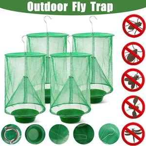 4PCS Ranch Fly Trap Bag Reusable Catcher Killer Cage Net Pest Bug Hanging Catch - Picture 1 of 14