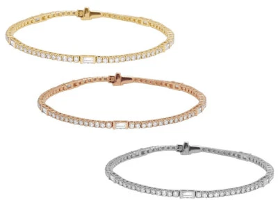 Baguette One Row 1 4/5 CT Real Diamond Tennis Bracelet Gold   2MM   6.5" - Image 1 of 4