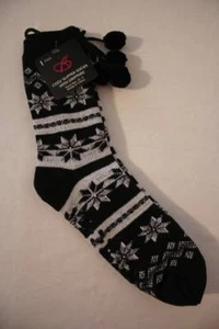 NEW Girls Knit Slipper Socks Shoe Size 10 - 4 Youth Black Warm Winter Grippers - Picture 1 of 3