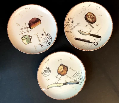 Williams Sonoma French Cafe Cheese 6 3/4" Bread Salad Appetizer Plates  Set Of 3 Foto 1 de 4