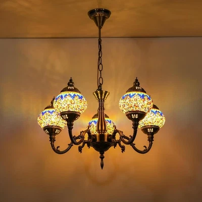 Turkish Moroccan Chandelier 5-Globes Ceiling Light Living Room - Image 1 of 4