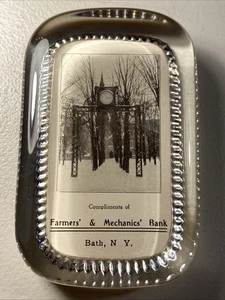 Glass Advertising Paperweight - Farmers & Mechanics' Bank - Bath New York #936 - Picture 1 of 24