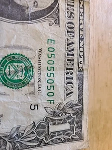 05055050.  2003A $1 FRN Fancy Binary Radar Serial Number. - Picture 1 of 3