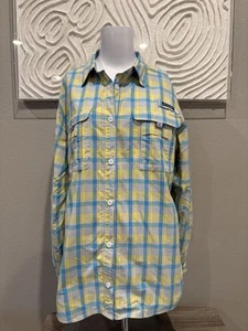 Columbia PFG Super Bahama Vented LS Blue/Yellow Plaid Button Up Roll- Tab Shirt - Picture 1 of 5