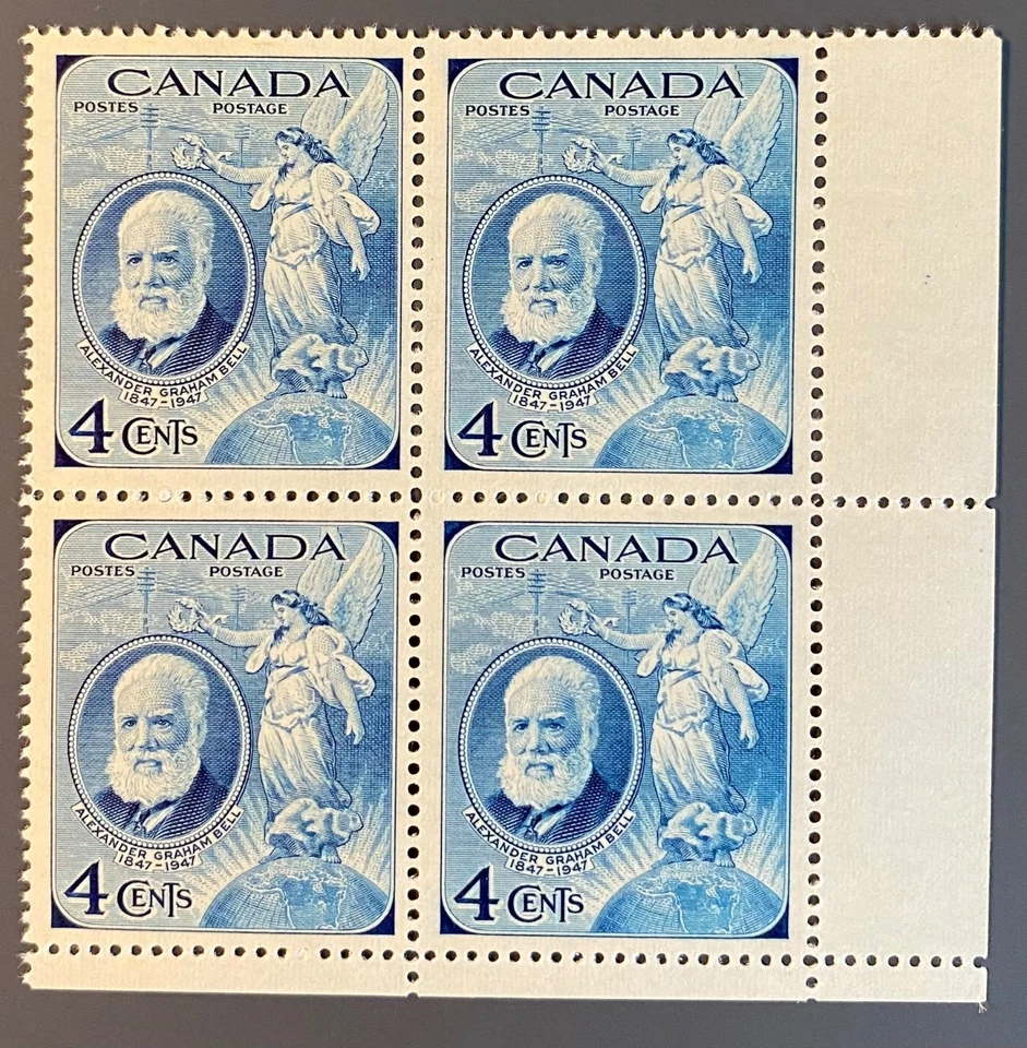 Estampillas de Canadá 1947 Scott #274 Alexander Graham Bell como nuevas MNH OG, bloque de 4 Foto 1 de 1