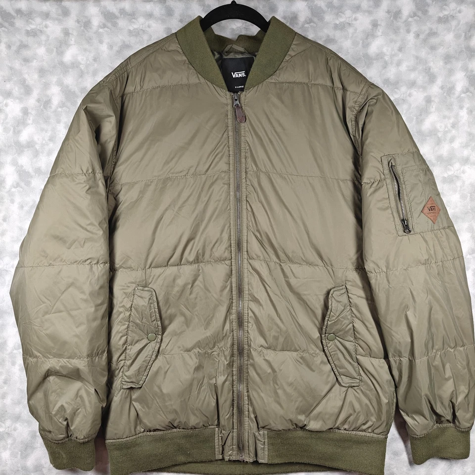 Vans Men’s XL Olive Puffer Bomber Jacket Sorona Insulated Zip Pocket 2017 - Image 1 of 4