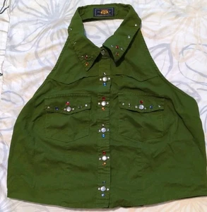 Vintage Y2K Route 66 Neckholder Top Medium Pearl Snap Embellished Western Concert - Bild 1 von 3