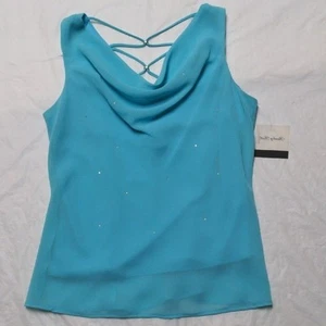 Camiseta sin mangas vintage años 90 Y2K azul chifón bling nueva con etiquetas talla 10 clubbing festival hadas - Imagen 1 de 8