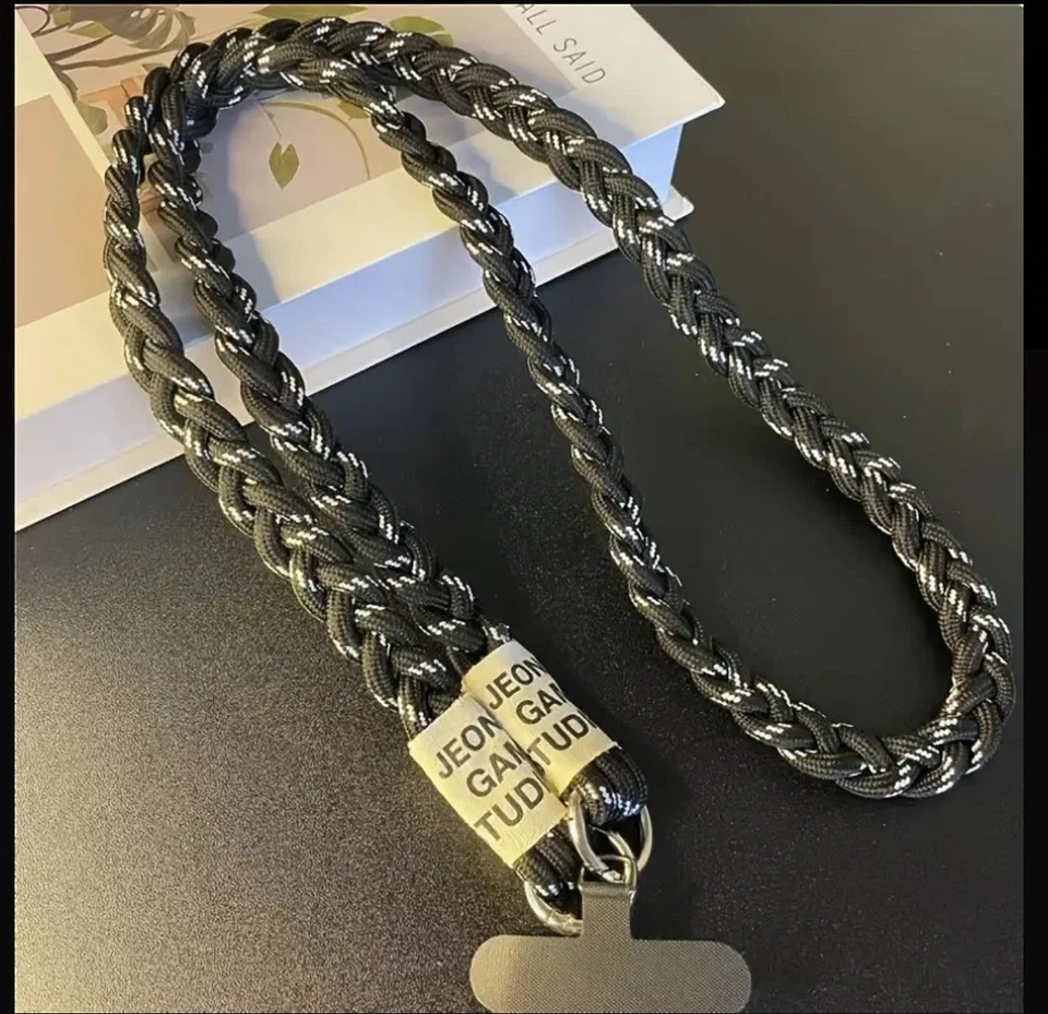 Lange Handykette- Geflecht -Lanyard-Schwarz -Grau- Umhänge Band-Anti-Verlust - Bild 1 von 1