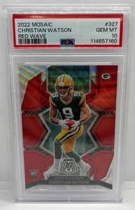 2022 PANINI MOSAIC #327 CHRISTIAN WATSON Red Wave /9 RC PSA 10 Packers NFL 4/9 - Picture 1 of 2