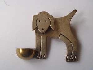 Sterling Puppy Dog with Water Bowl Pin Brooch - Picture 1 of 5