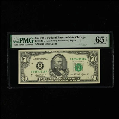 1981 Federal Reserve Note Chicago 50 Dollars Fr#2120-G PMG 65 EPQ Gem UNC - Image 1 of 4