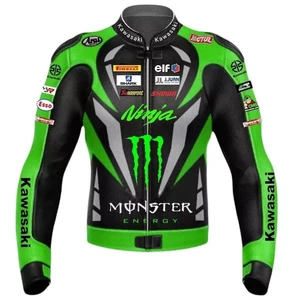 Kawasaki Motorbike Racing Motorcycle Bike Rider Sports Cowhide Leather Jacket - Picture 1 of 4