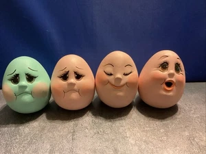 4 Various Faces Ceramic Eggs Eyes Anthropomorphic Pastel- 3” - Lot# BB250 - Picture 1 of 1