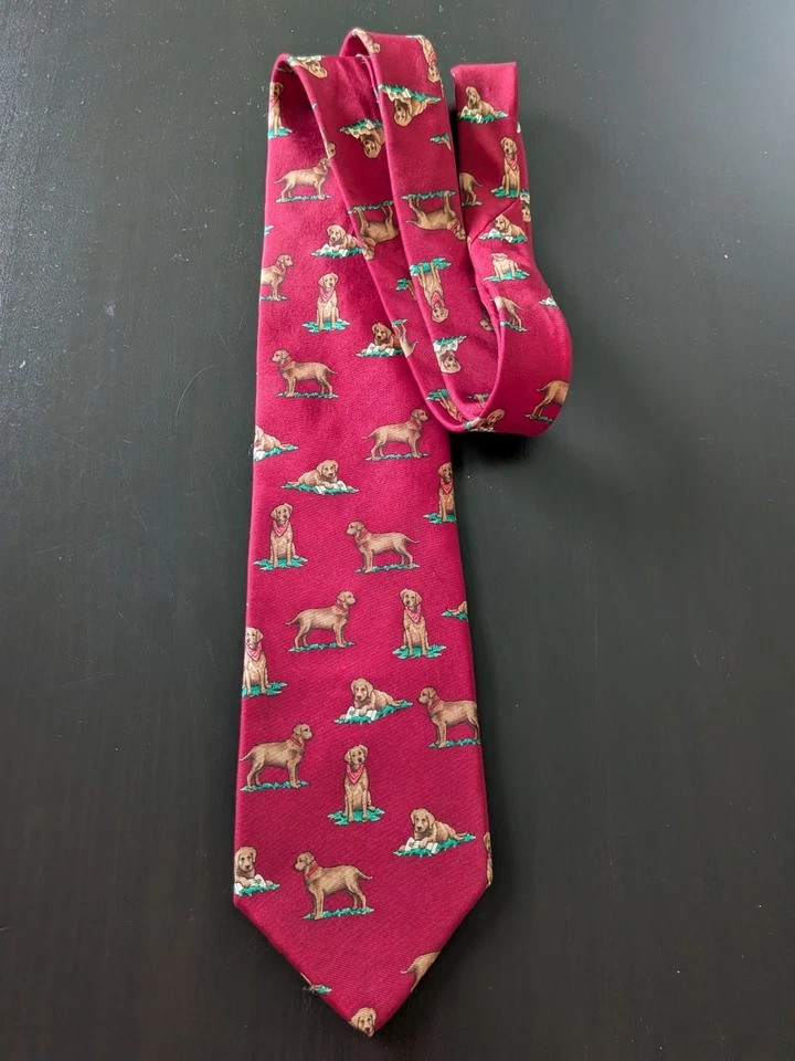 Vintage Alynn Neckwear Tie 58" Chocolate Labrador Dog All Over Silk USA Made - Image 1 of 4
