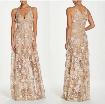 Vestido de Noche The Population Largo Floral Adornado Encaje Beige Talla S Foto 1 de 4