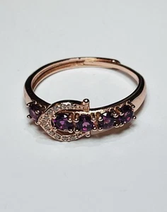 Rose Gold 925 Sterling Silver Natural Rhodolite Purple Garnet Horseshoe Ring - Picture 1 of 15