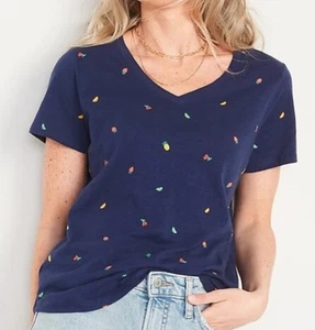 Nuovo con etichetta! T-shirt scollo a V stampata Old Navy EveryWear FRUIT ON NAVY TAGLIE FORTI 4X 28/30 - Foto 1 di 5