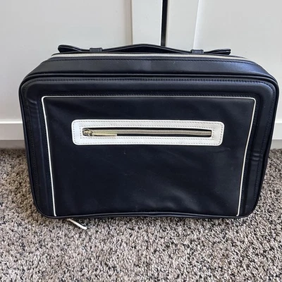 Estee Lauder Faux Cosmetic Makeup Bag Travel Train Case With Handle Black - Image 1 of 4