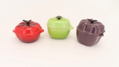 Le Creuset Tomato Apple Pepper Cocotte Petite Stoneware 3 Vegetable Casseroles - Image 1 of 4