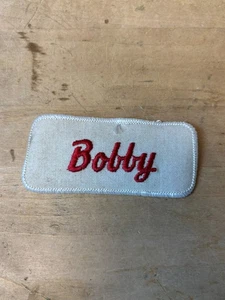 Vtg 70s BOBBY Sew On Embroidered Clothing Jacket Uniform Name Patch RED & WHITE - Picture 1 of 3