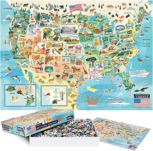 Puzzle für Erwachsene 1000 Teile - Illustrierte US-Karte Puzzle - USA USA... - Bild 1 von 9