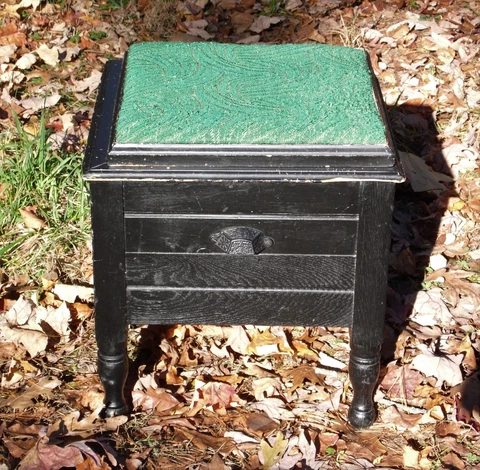 Antique Victorian Ebonized Eastlake Shoe Shine Stool Sewing Box Footstool Cover