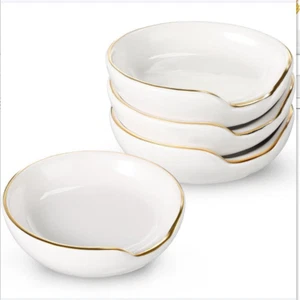 Boao Mini Ceramic Spoon Rests with Gold Rim, Set of 4 (White) - Picture 1 of 6