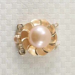 14K Yellow Gold Double Strand (2 Rows) Peach Cultured Pearl Clasp - Picture 1 of 5