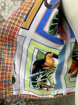 VILAGALLO MADRID Orange Boucle Button Front Fringe Blazer Office Jacket 38 S EUC - Image 1 of 4