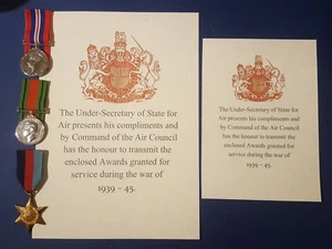 REPLICA WW2/WWII Campaign Stars, Clasps and Medals Awards slip – Royal Air Force - Picture 1 of 3