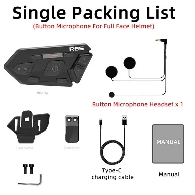 R6S Riders Helmet Headset Motorcycle Bluetooth Intercom Wireless Communication - Image 1 of 4