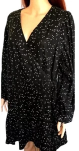 SPORTSGIRL BNWT Plus Black Star Print Ruffle Hem Linen Blend Wrap Dress-18 - Picture 1 of 7