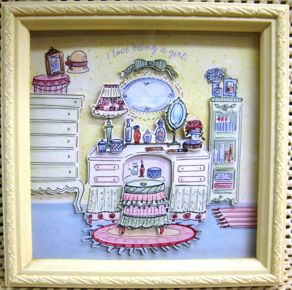 o'o'o. EU AMO SER MENINA. . Moldura tridimensional sob vidro 7 x 7 polegadas - Imagem 1 de 3