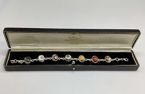 Polished Agate Pebble Bracelet Pudding Stone Jasper Chalcedony Solid Silver - Picture 1 of 12