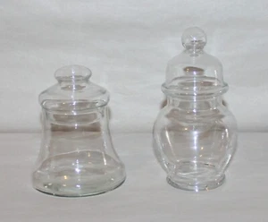 Vintage Clear Glass Apothecary Jars With Lids Mixed Pair - Picture 1 of 13