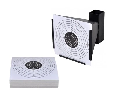 Soporte de objetivo embudo de tiro de 14 cm + 50 objetivos papel rifle de aire pistola airsoft - Imagen 1 de 4