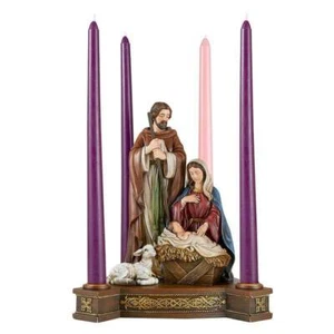 Large Catholic Advent Wreath Nativity Scene with Lamb Resin Christmas 10 inch - Picture 1 of 1