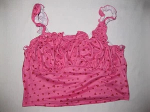 Shein tween girls ruffle trim w/bow heart print cami crop top pink nip kawaii - Picture 1 of 2