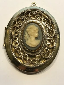 Fashion Jewelry Large Oval Gold tone  Cameo  Mother Mary Inside Locket - Picture 1 of 8