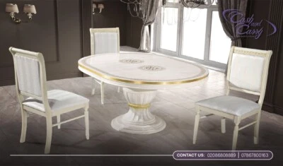 Aurora Versa DesignItalian Beige /Gold Oval Ext-Dining Set + 4 Chairs H2O Design - Image 1 of 4