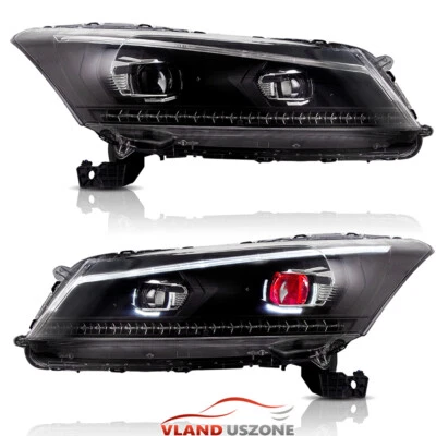 For 2008-2012 Honda Accord 4Dr Sedan Black LED Projector Headlights w/Demon Eyes - Image 1 of 4